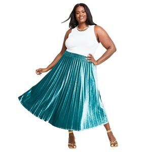 On 34th Plus Size Velvet Pleated Midi Skirt